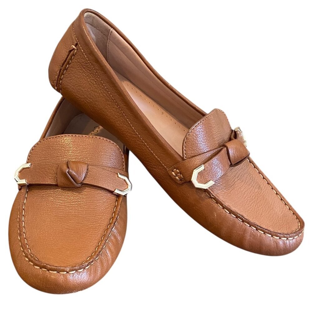 Cole Haan Evelyn Bow Driver Loafers Pecan Brown Leather Sz 8B #138Q